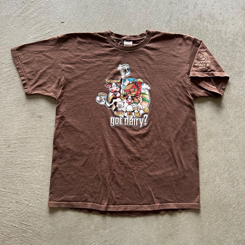 Vintage Got Dairy Shirt Size XL Brown 2007 Simon Dairy Farm Cow Milk Humor Funny
